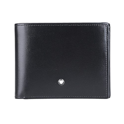 【MONTBLANC 萬寶龍】大班系列 內壓印LOGO小牛皮12卡式對開多功能短夾(黑)