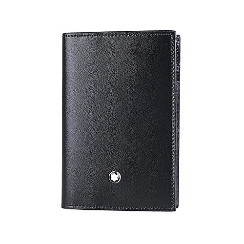 【MONTBLANC 萬寶龍】大班系列 內壓印LOGO滑面小牛皮2卡式卡夾(黑)
