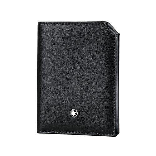 【MONTBLANC 萬寶龍】大班系列 內壓印LOGO小牛皮4卡式薄型短夾(黑)