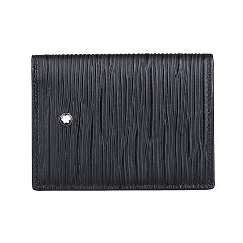 【MONTBLANC 萬寶龍】4810系列 內壓印LOGO樹皮紋牛皮4卡式功能小短夾(迷你/黑)