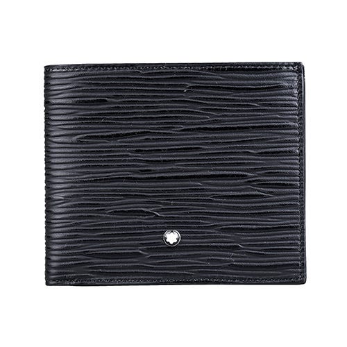 【MONTBLANC 萬寶龍】4810系列 內壓印LOGO牛皮樹皮壓紋8卡式多功能短夾(黑)
