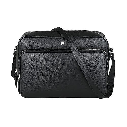 【MONTBLANC 萬寶龍】Sartorial 匠心系列 內印字LOGO牛皮十字壓紋拉鍊斜背信差包(黑)