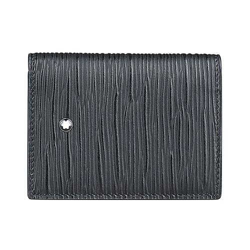 【MONTBLANC 萬寶龍】4810系列 內壓印LOGO皮革樹皮壓紋4卡卡片包(黑)