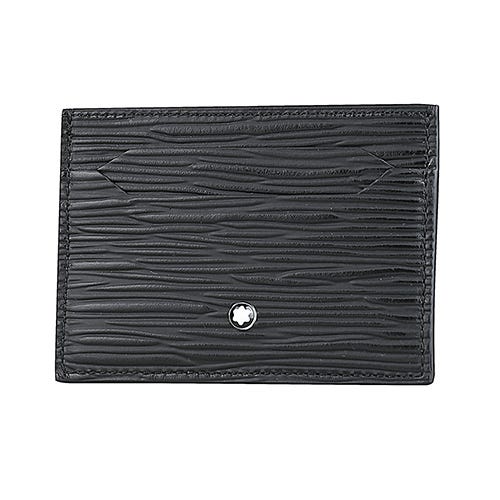 【MONTBLANC 萬寶龍】4810系列 壓印LOGO皮革樹皮紋4卡卡夾(黑)