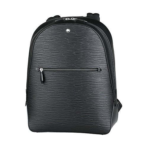 【MONTBLANC 萬寶龍】4810系列 皮革壓印LOGO樹皮紋理皮革拉鍊後背包(小/黑)