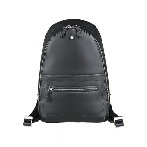 【MONTBLANC 萬寶龍】Soft 白色星LOGO精緻小牛皮拉鍊後背包(男款/迷你/黑)