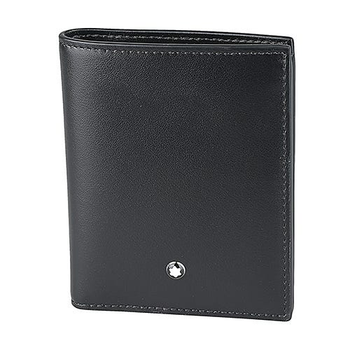 【MONTBLANC 萬寶龍】Meisterstuck 星星LOGO小牛皮6卡壓釦式對折短夾(小/黑)