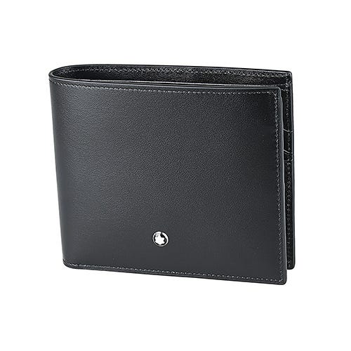 【MONTBLANC 萬寶龍】Meisterstuck 六芒星LOGO小牛皮8卡對折短夾(男款/黑)