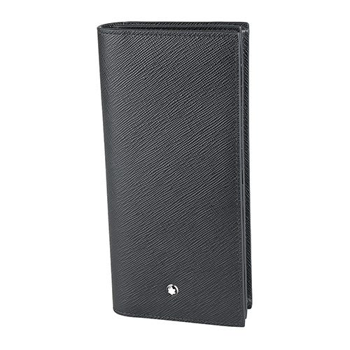 【MONTBLANC 萬寶龍】匠心系列 內烙印LOGO粒面牛皮16卡直立式對折長夾(黑)