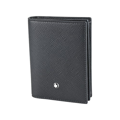 【MONTBLANC 萬寶龍】匠心系列 內壓印LOGO十字紋牛皮4卡直立對折名片卡夾(黑)