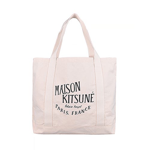 【Maison Kitsuné】PALAIS ROYAL 字母燙印LOGO帆布肩背包(米)