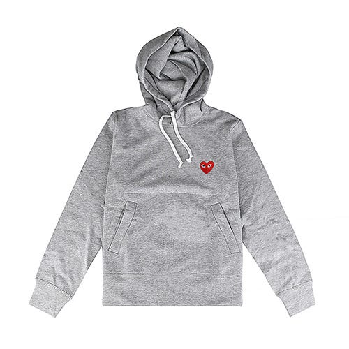 【Comme Des Garcons Play】川久保玲 標籤黑字LOGO小愛心純棉長袖連帽T恤(女款/灰)