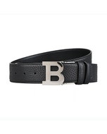 【BALLY】鍍銀B字LOGO粒面牛皮扣式雙面寬版皮帶(40mm/黑)