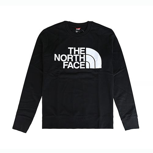 【The North Face】英文印花LOGO棉質長袖T恤(黑x白/男款)