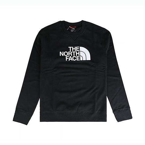 【The North Face】白字母LOGO領口V線條棉質長袖T恤(黑x白/男款)