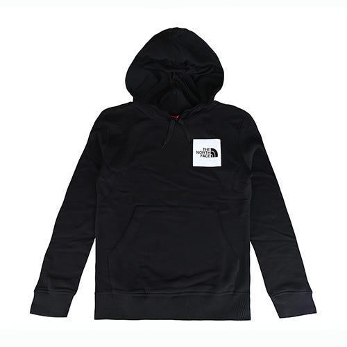 【The North Face】前後黑白印字LOGO棉質連帽T恤(黑x白x黑/男款)