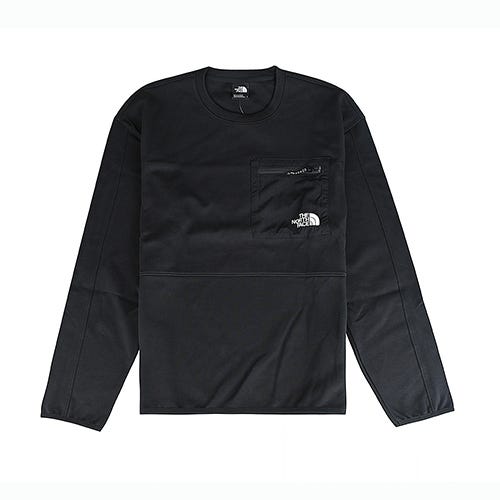 【The North Face】英文印字LOGO彈性縮口長袖上衣(黑x白/男款)