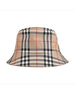 【BURBERRY】布標黑字LOGO格紋棉質漁夫帽(經典米)