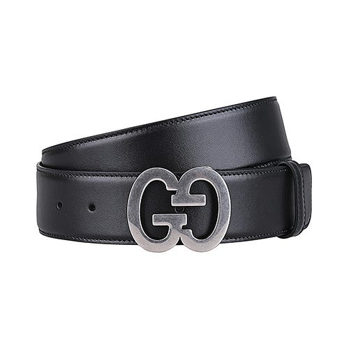 【GUCCI】雙G復古LOGO牛皮金屬扣式皮帶(男款/黑)