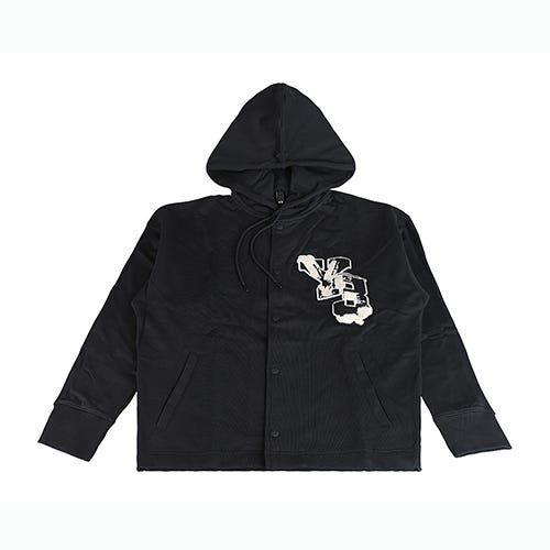 【Y-3】立體布章LOGO純綿5釦連帽束繩長袖外套(黑)