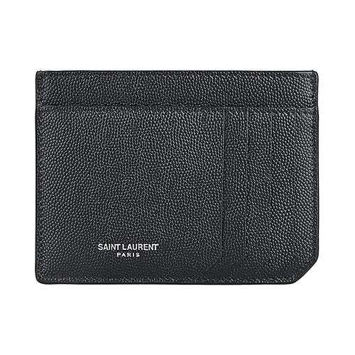 【YSL】銀箔印字LOGO小牛皮4卡證件卡夾(男款/黑)
