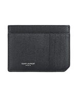 【YSL】銀箔印字LOGO小牛皮4卡證件卡夾(男款/黑)