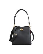 【COACH】Willow Bucket古銅金C字LOGO牛皮搭緹花布襯裡斜背兩用水桶包(黑)