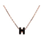 【HERMES 愛馬仕】Mini Pop 金屬H字LOGO鏤空琺瑯項鍊(玫瑰金x黑)