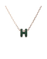 【HERMES 愛馬仕】Mini Pop 金屬H字LOGO鏤空琺瑯項鍊(玫瑰金x翠綠)
