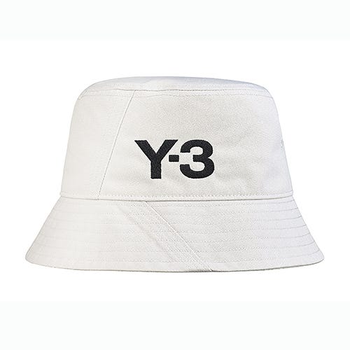【Y-3】BUCKET HAT英文繡字LOGO再生聚酯纖維漁夫帽(白x黑)