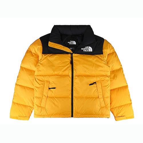 【The North Face】1996 RETRO NUPTSE繡白字LOGO防潑水再生尼龍夾克外套(男款/黑x深黃)
