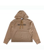【BURBERRY】英文燙印LOGO純棉長袖束繩連帽T恤(女款/駝棕)