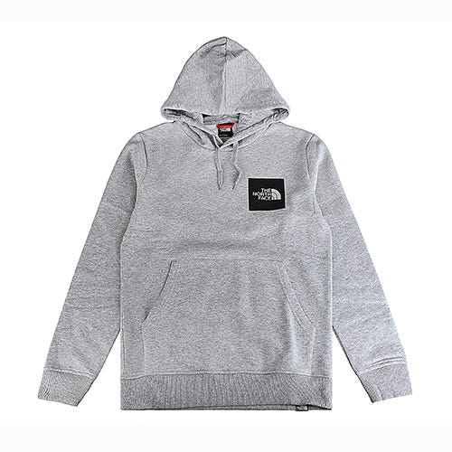 【The North Face】黑框膠印LOGO棉質混紡長袖抽繩連帽T恤(男款/淺灰)