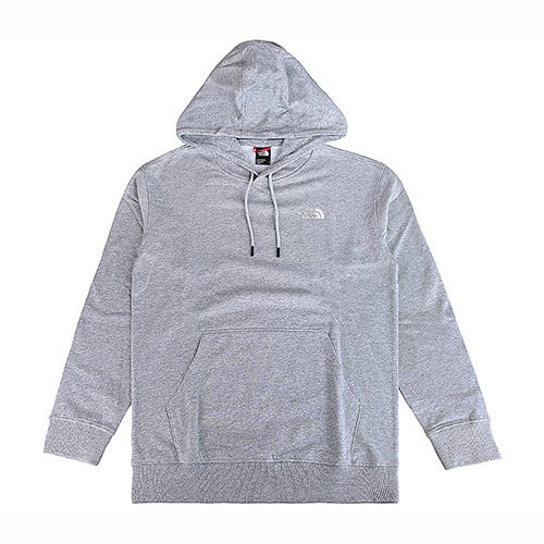 【The North Face】針繡白字LOGO棉混紡長袖束繩連帽T恤(男款/淺灰)