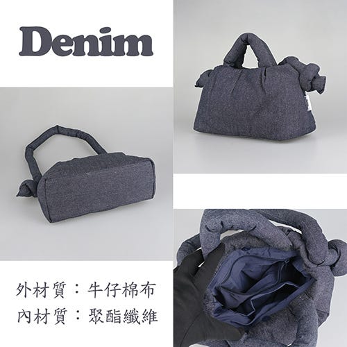【OLEND】MINI ONA 黑字LOGO棉質牛仔布吸釦肩背斜背空氣包(小/牛仔深藍)