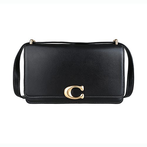 【COACH】BANDIT黃銅C字LOGO牛皮按釦式斜背包(黑)