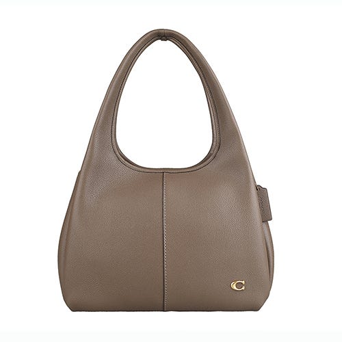 【COACH】Lana小C金字LOGO粒面小牛皮磁吸釦式肩背包(暗石灰褐)