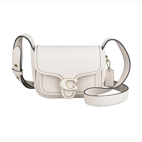【COACH】Tabby 19大C金屬鑲邊LOGO牛皮內搭絨布釦式斜背郵差包(小/粉筆白)
