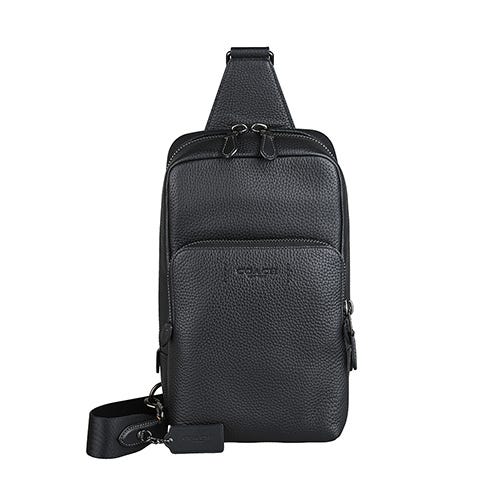 【COACH】Gotham Pack字母烙印LOGO粒面牛皮拉鍊雙開胸掛包(黑)