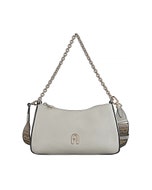 【FURLA】PRIMULA立體金字LOGO牛皮搭尼龍內襯拉鍊斜背包(迷你/大理石灰)