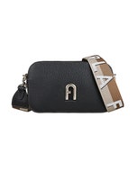 【FURLA】PRIMULA立體字母LOGO粒面牛皮內搭尼龍拉鍊斜背相機包(黑)