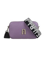 【FURLA】PRIMULA立體字母LOGO粒面牛皮內搭尼龍拉鍊斜背相機包(芋紫)