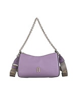 【FURLA】PRIMULA英文燙金LOGO牛皮搭尼龍內襯拉鍊斜背包(迷你/芋紫)