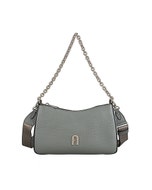 【FURLA】PRIMULA英文燙金LOGO牛皮搭尼龍內襯拉鍊斜背包(迷你/仙人掌綠)