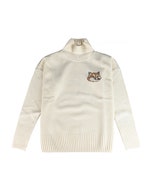【Maison Kitsuné】狐狸頭LOGO柔軟羊毛長袖高領毛衣(男款/米白)