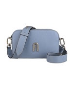 【FURLA】Primula金漆印字LOGO粒面小牛皮拉鍊斜背包(迷你/星辰灰藍)
