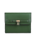 【MICHAEL KORS】Hamilton Legacy鎖頭金屬LOGO牛皮2卡按釦式卡夾零錢包(亞馬遜綠)