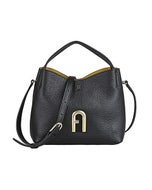 【FURLA】Primula仿舊金屬LOGO壓紋小牛皮鉤環扣斜背包(迷你/黑)