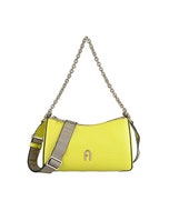 【FURLA】PRIMULA英文燙金LOGO牛皮搭尼龍內襯拉鍊斜背包(迷你/蜂蜜黃)