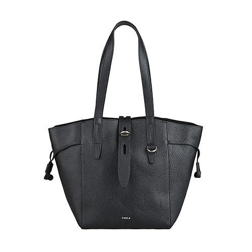 【FURLA】NET LOGO釦式小牛皮肩背包(中/黑)